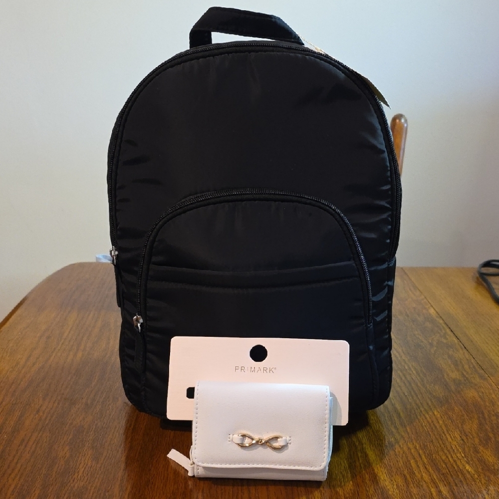 Primark Black Backpack with White Wallet
